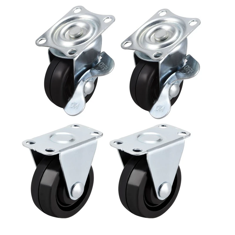 

TOP 1.5 Inch Casters Wheels Rubber Top Plate Mounted Swivel Fixed Caster Wheel, 44Lb Capacity, 4 Pcs 2 Pcs Swivel with Brake, 2
