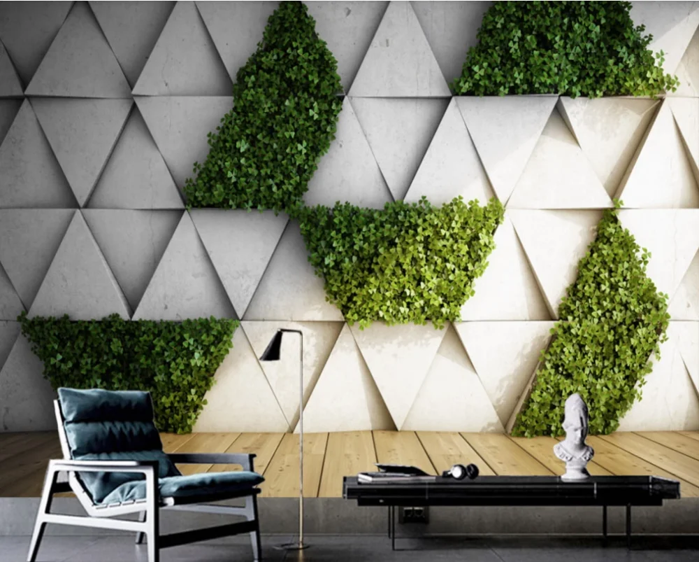 Custom wallpaper Nordic plant geometric four-leaf clover square TV background wall painting waterproof material