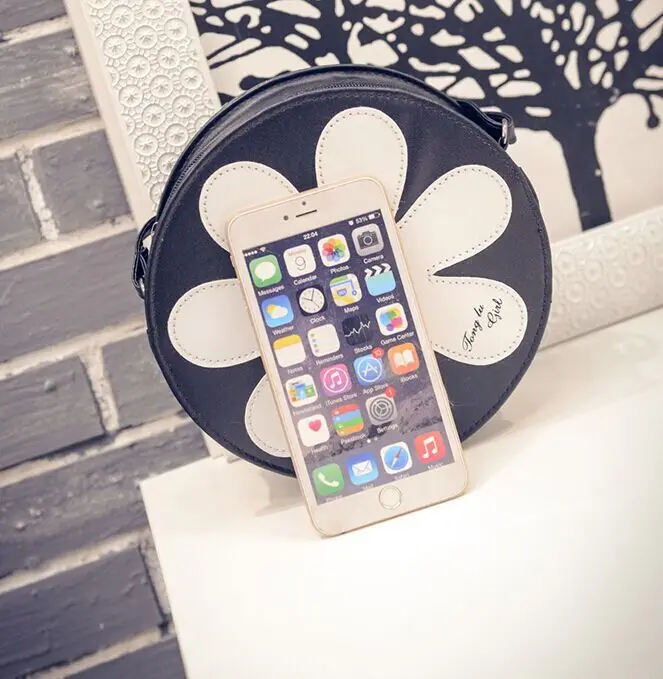

2019 Korean-style New Style PU Leather Sunflower Pattern Circle Shoulder Bag Fashion WOMEN'S Bag