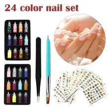 Nail Sequins Colorful Glitter Powder Sticker Manicure Nail Art Decals with Brush Tweezers for Women