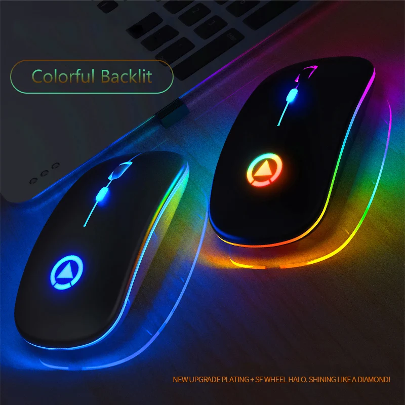 2 4G Бесшумная беспроводная мышь RGB со светодиодной подсветкой 1600 точек/дюйм