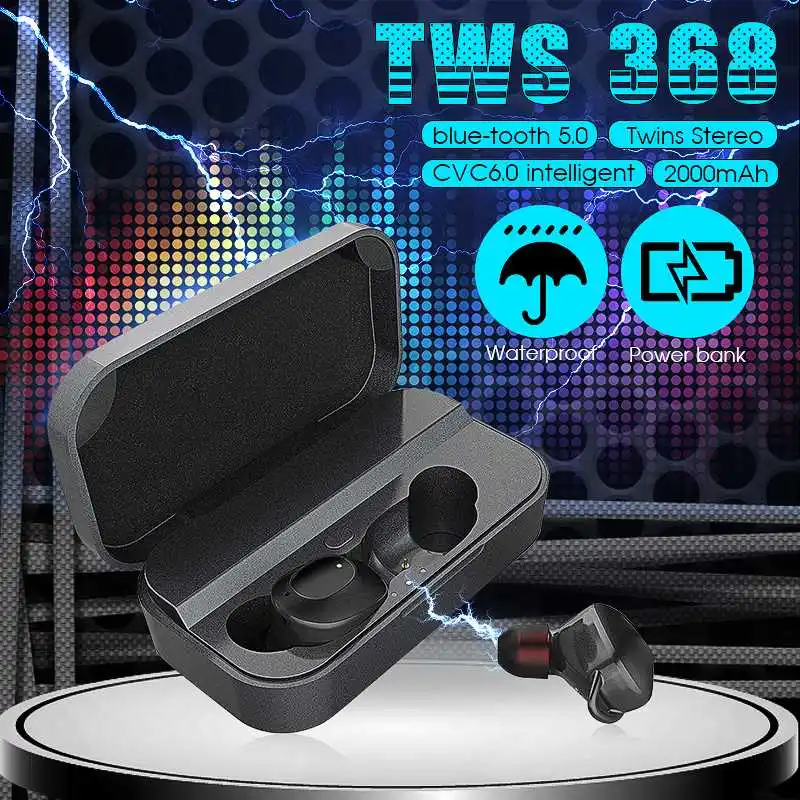 2000 мАч TWS 368 Беспроводная bluetooth 5,0 гарнитура Мини наушники Близнецы наушники 5,0 стерео наушники для телефона