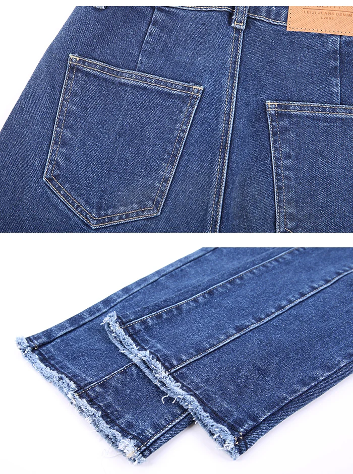 LEIJIJEANS new arrival Dark blue mid-rise straight ladies jeans fashion casual nine points plus size jeans 9093