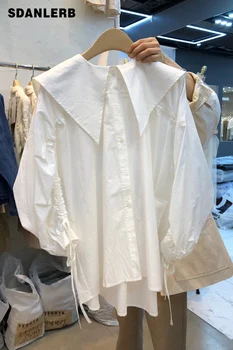 

White Blouse Women 2020 Spring and Summer New Pleated Doll Collar Shirt Women's Fashion All-match Solid Color Top Blusas Femme