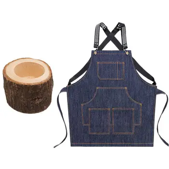 

1 Pcs Vintage Wooden Tree Branch Candle Holder Candlelight & 1 Pcs Cook Apron Barista Bartender Chef Hairdressing Apron