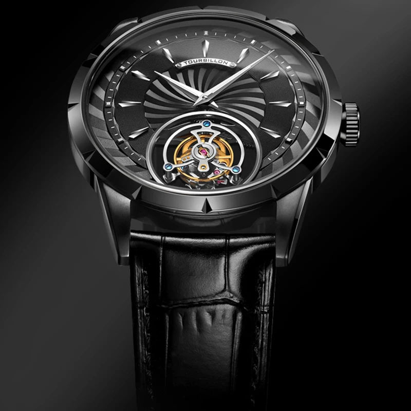100% Tourbillon часы мужские GUANQIN Скелет Механические Сапфир Мужские Топ Бренд