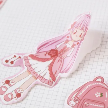 

4 Sheets Pink Style Sakura Little Girl Diary Stickers Paper Decorative Album Notebook Decor