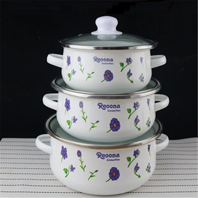 3pcs/set Enamel Casserole Set (16-20cm) With Lid, Porcelain Stew Pot, Soup  Pot