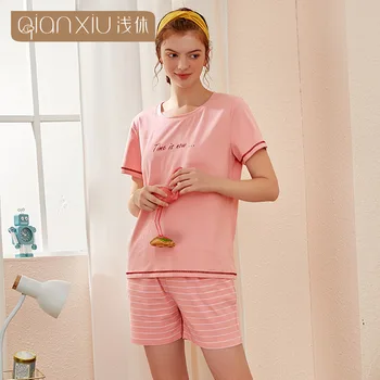 

Cotton Couple Pajama Set Summer Cute Letter Printing Sleepwear Short Sleeve Woman Pyjamas Pajamas Set Female Home Clothing