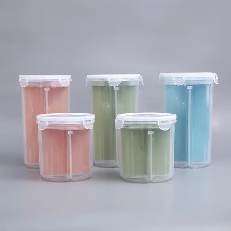 

Hot Sales Kitchen Grains Sealed Jar Rotating Plastic Transparent Seperated Multi-functional Dried Fruit Freshness Box Wholesale