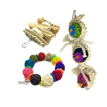 

Parrot Toys Set Rattan Ball Rope String Rattan Ball Bracelet Wood Rope String Pet Bird Chewing Toys Cage Accessory 3 Pcs