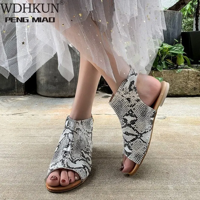 

Women summer sandals low heel ladies shoes leopard Snake sandals peep toe women casual shoes beach shoes big size35-43