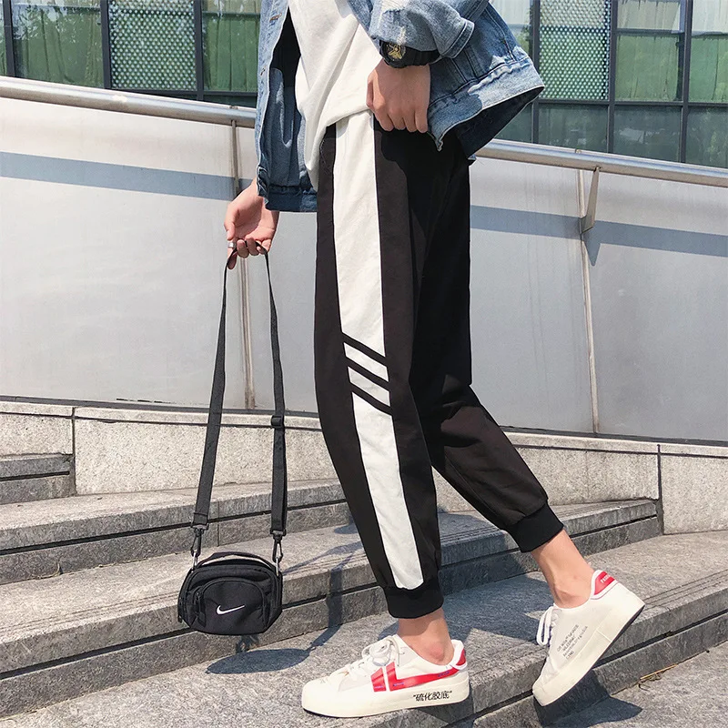 

2018 Autumn New Style INS Super Fire Casual Pants Harajuku-Style Men White Ankle Banded Pants Skinny Capri Pants Trend
