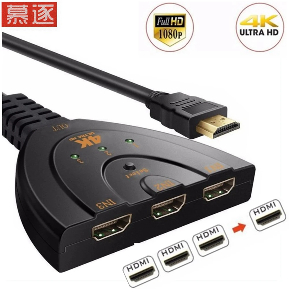 4K*2K 3-port HDMI-compatible switch 1.4b 4K switcher HDMI-cable distributor 1080p 3-inch 1-output hub for DVD HDTV Xbox PS3 PS4 |