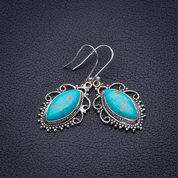 

Natural Turquoise Handmade 925 Sterling Silver Earrings 1.75" D3476