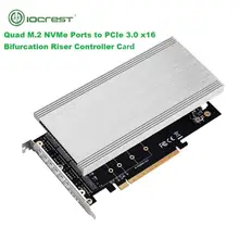 IOCREST – contrôleur M.2 NVMe vers Pcie 3.0x16, 4 Ports, adaptateur PCI Express, clé M, noir