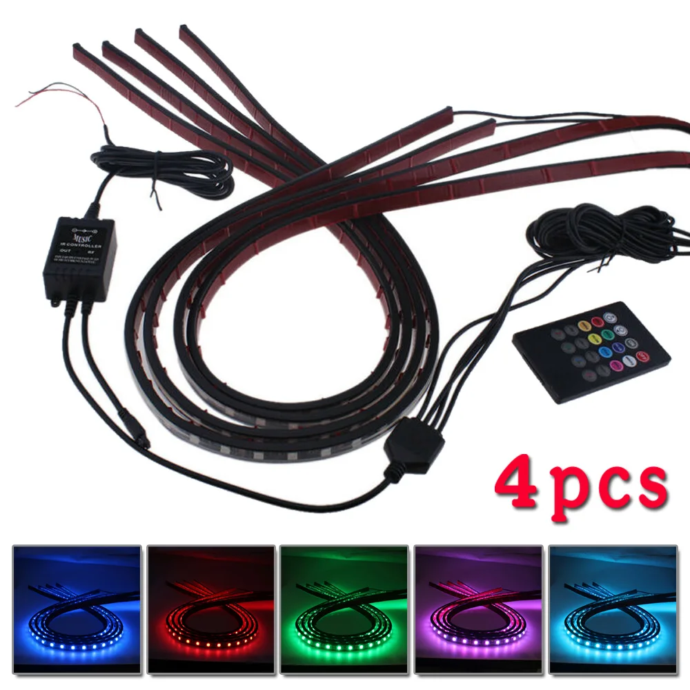 4x RGB светодиодный неоновый светильник в виде трубки, автомобильный корпус, подсвечивающий телефон, контроль 120 см, 90 см, комплект