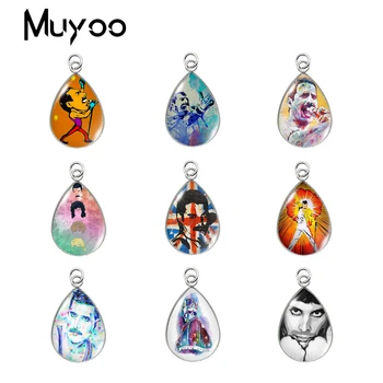 

2020 New Freddie Mercury Rock Star Tear Drop Charm Queen Glass Charm Art Stainless Steel Charms
