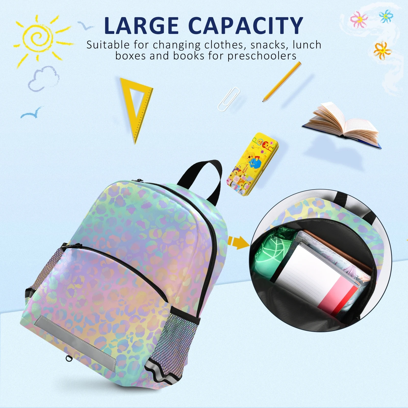 Children's Fashion Backpack Kids Rainbow Leopard Print Rose Gold Small Cute Backpack Travel School Bags For Teenage Girl Bagpack 5