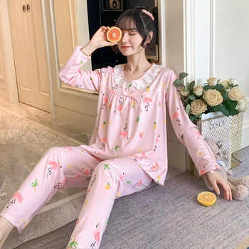 

New 2020 Autumn Winter Girls Pijamas Mujer Comfortable Women Pajamas Set Long Sleeve Girl Home Wear Serve Lovely Sleepwear Set