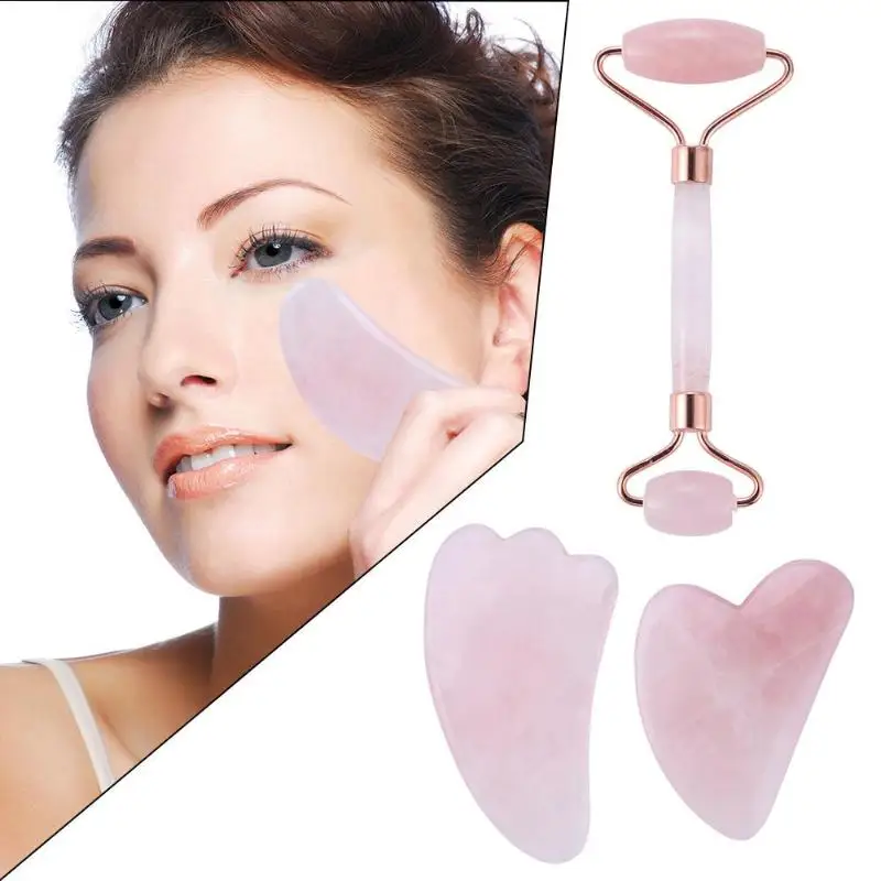 2pcs Natural Jade Scraper Plate Gua Sha Board Massage Roller Double Head Slimming Health Skin Care Tools Facial Massage
