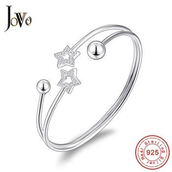 

JOVO Fashion Fine jewelry 925 Lady Bracelet For Women Adjustable Open Cuff Ball Star Little Zircon Bangles Gift