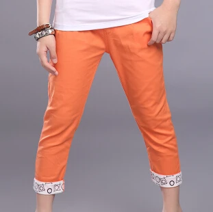 Коллекция года, летняя детская одежда штаны для мальчиков строгие однотонные тонкие хлопковые штаны для мальчиков, Узкие повседневные штаны для больших детей длинные штаны - Цвет: orange