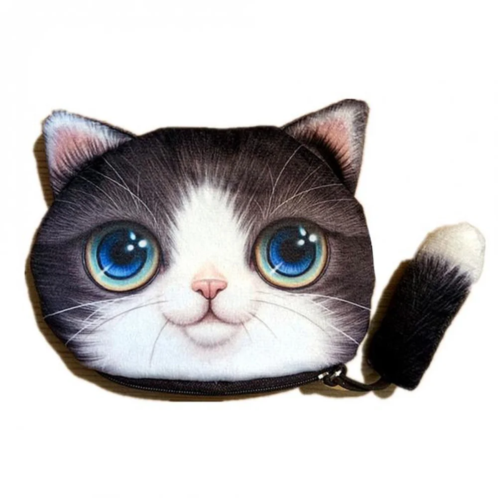 FA Children Cute Cat Face Tail Coin Purse Kids Wallet Bag Change Pouch Key Hold 