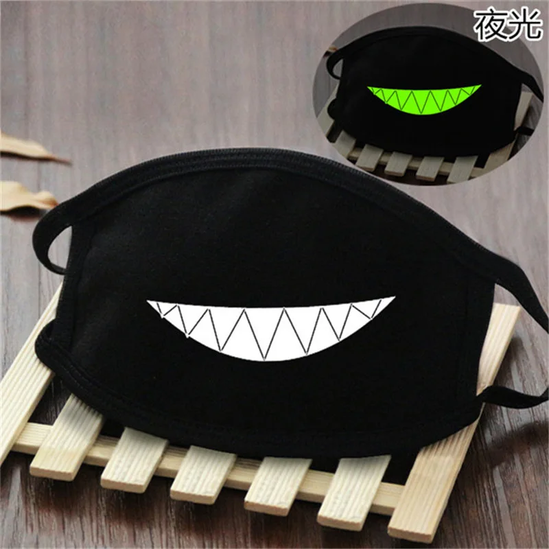 Punk Fangs Luminous Mouth Masks Black Cotton Anti Dust Face Mask Unisex Teeth Mask Luminous Mouth Mask Dust Mask - Color: Smile (KZ0196)