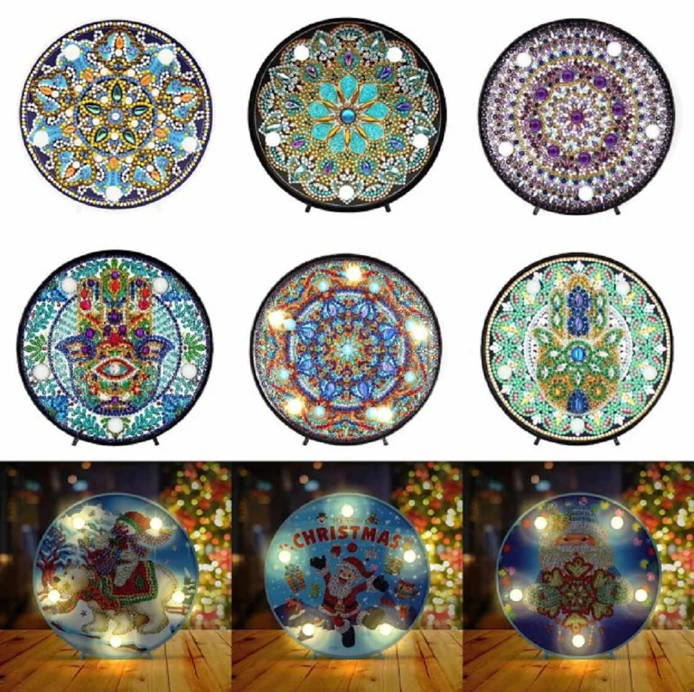 Круглый DIY мандаловый пейзаж алмазная живопись светильник сделай сам лампа с