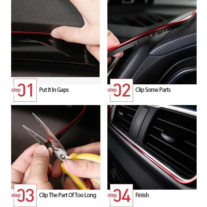 5M Car Dashboard Insert Flexible Trim Auto Interior Door Edge Decorative Moulding Strip Accessoires With Scraper car air conditioner trim interior mouldings car moulding decoration interior moulding trim strip