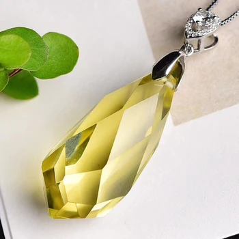 

Newly Natural Yellow Citrine Quartz Crystal Women Pendant 36*17*16mm Gemstone Faceted Cut Wealthy Stone Necklace AAAAA