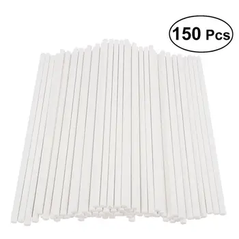 

150pcs Paper Lollipop Sticks Cake Pop Sticks for Birthday Party DIY Craft Project - White