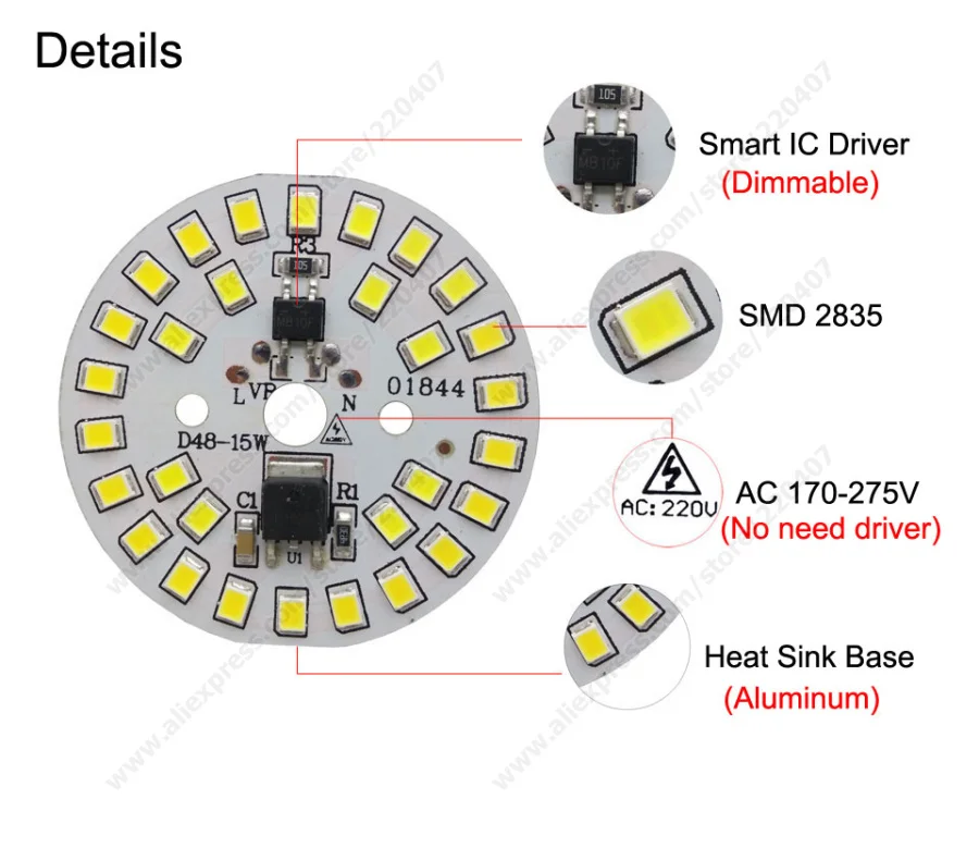 Platine LED SMD 2W 220V 110lm 120° Ø56mm - Blanc Chaud 3200K