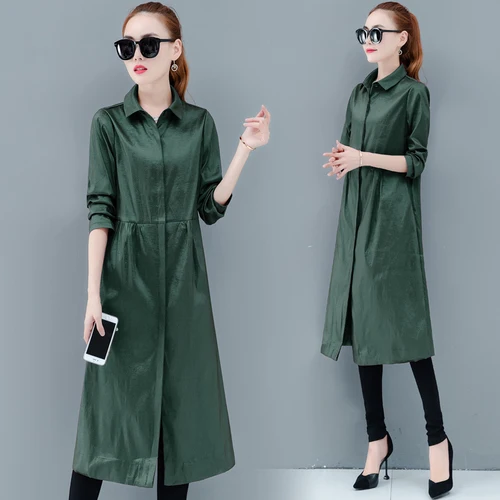 Dark Green 4 цвета, осенне-весенний женский длинный Тренч, повседневное модное длинное пальто больших размеров, корейский стиль, пальто с карманами, новое поступление - Цвет: Dark Green