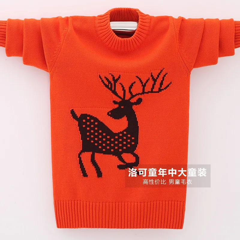 

10 Pullover Child Thick Middle And Large Round-neck with Fleece Lining Pure Cotton 12 Chunky Yarn Sweater 15-Year-Old BOY'S Autu