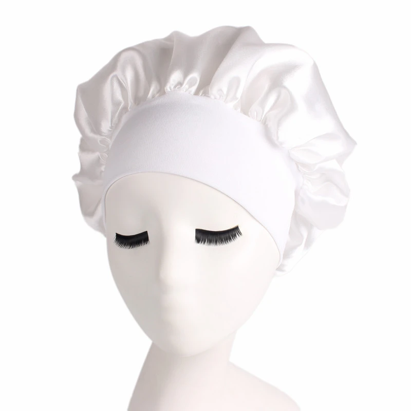 Одноцветная Женская широкополосная атласная шелковая шляпа, кепка для ночного сна, женская мягкая шелковая эластичная шапка для ухода за волосами