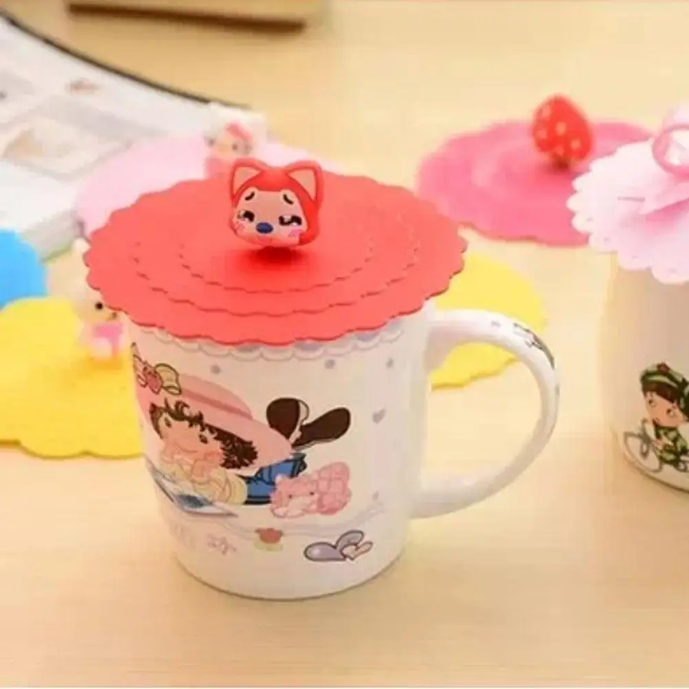 Soft Silicone Cute Cartoon Anti-dust Coffee Mug Suction Lid Cap Sealed Cup Cover 