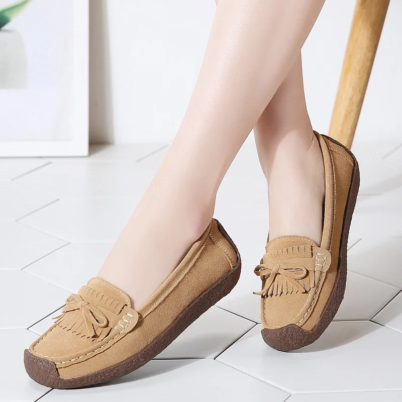 

2019 Autumn And Winter New Style Tassels Moccosins Women's Genuine Leather Flat Snail Shoes WOMEN'S Shoes Mom Shoes Large Size 4