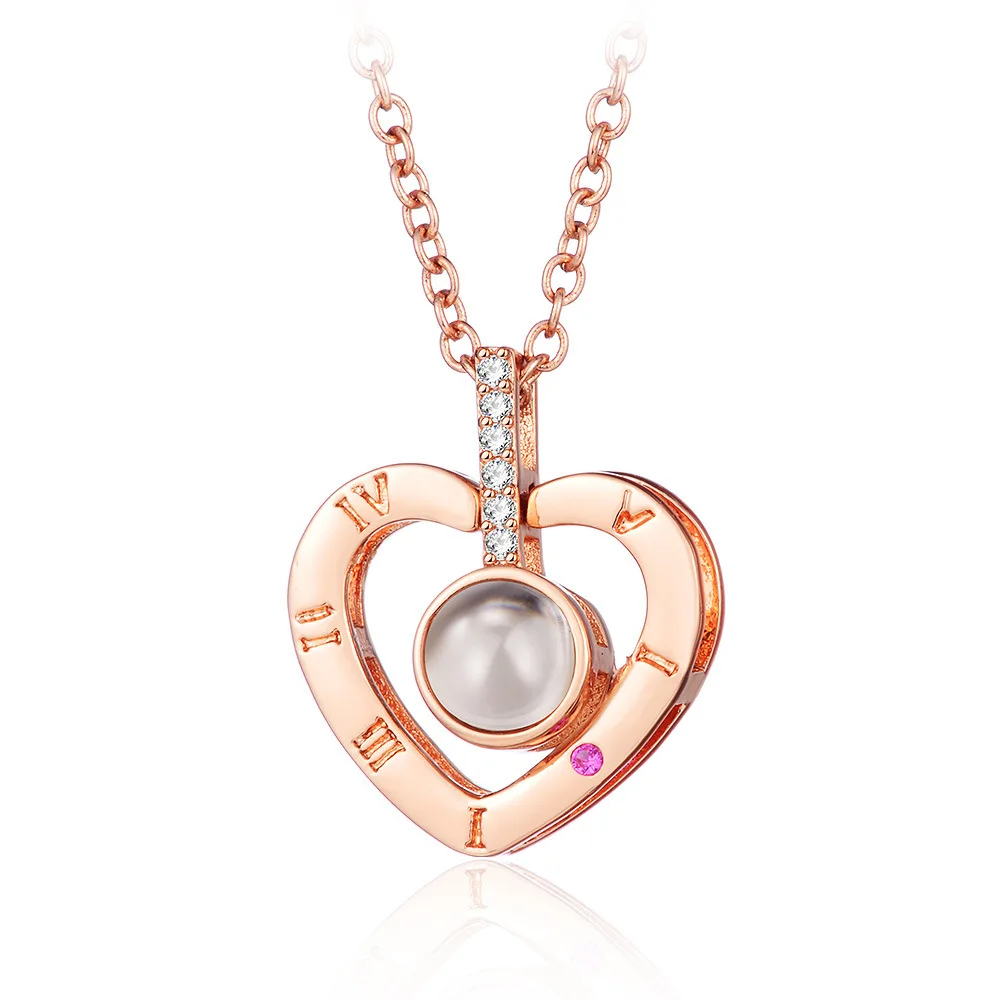 

100 languages "i love you"Love memory projection Necklace female all the way to have your necklace stainless steel jewelry gold
