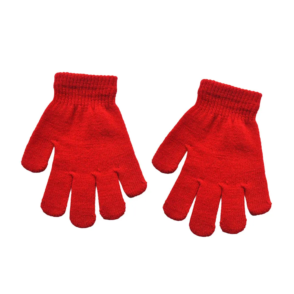 Милый, для новорожденных и малышей, однотонные теплые зимние перчатки с принтом для девочек и мальчиков, зимние вязаные перчатки для маленьких мальчиков и девочек, варежки, перчатки для детей - Цвет: Red