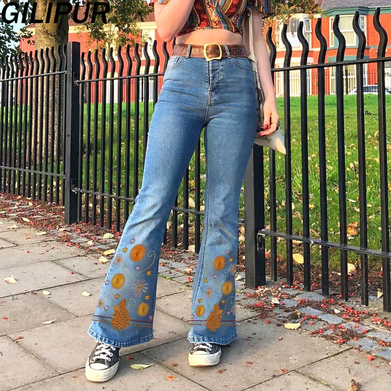 GILIPUR Floral Vintage Jeans Women 