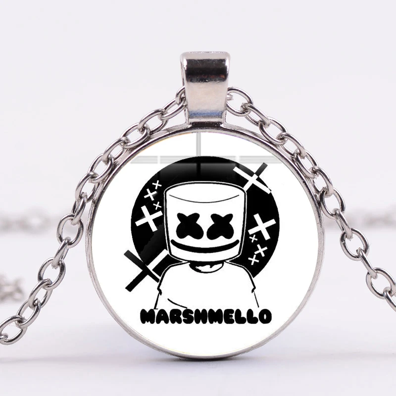 SONGDA Cool DJ Marshmallow Metal Chain Necklace Hiphop Rock Fun Cartoon Figures Print Glass Cabochon Pendant Necklace Party Gift - Окраска металла: Style 6