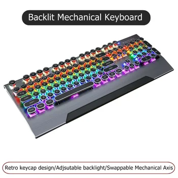 

Retro Round Plated Keycap USB Wired Mechnaical Gaming Keyboard Desktop Notebook Keyboard Mixed Light Hot Swap Mechanical Axis