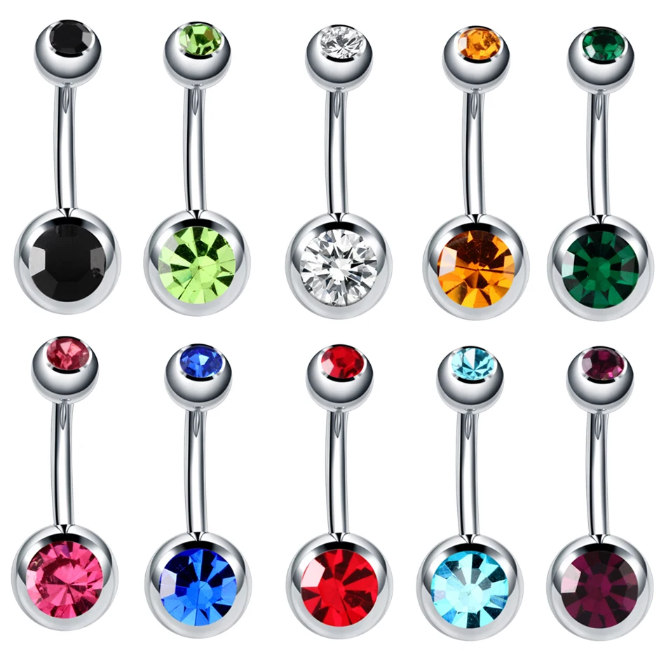 Belly Button Piercings 10Pcs/lot Stainless Steel Navel Piercings Rhinestone Belly Button Rings Ombligo Ball Nombril Sexy Body Jewelry
