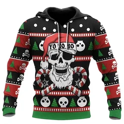 Sudadera con capucha y estampado 3D de calavera de Santa para hombre, ropa deportiva masculina de manga larga, con estampado de calavera de Papá Noel, chaqueta de chándal, abrigo 4XL, para otoño y primavera
