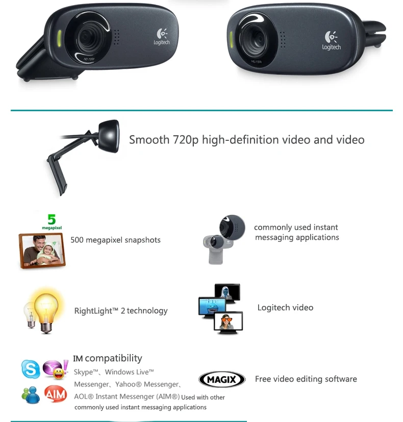 Веб камера Logitech C310 HD веб игровая Встроенный микрофон 720P с 5 Мп фотографиями