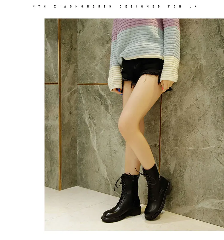 Botines Mujer/; женские ботинки с круглым носком; Цвет Черный; Botas Feminina; женская обувь на резиновой подошве со шнуровкой спереди; сезон зима-осень; женская обувь на молнии
