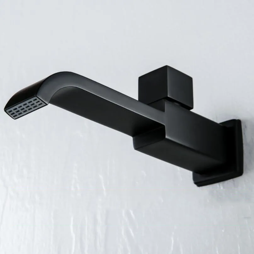 Латунный матовый черный/золотой/Хромированный квадратный смеситель для ванной комнаты, кухонный кран с одной ручкой и отверстием, настенный кран для холодной воды