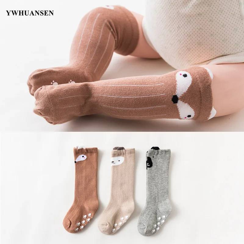 YWHUANSEN/милые Носки с рисунком лисы для малышей от 0 до 24 месяцев Нескользящие длинные хлопковые носки для маленьких девочек и мальчиков, гольфы для новорожденных